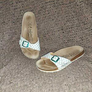 BIRKENSTOCK PAPILLIO-Aqua/White Honeycomb Birko Flor-Sz 6-Excellent